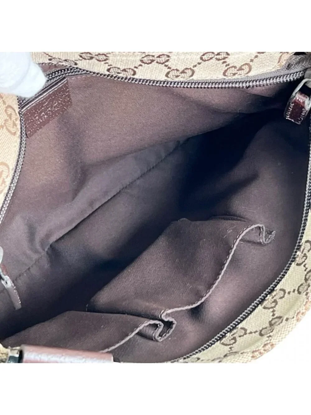 Gucci Shoulder Bag Crossbody GG Canvas Leather Brown Silver